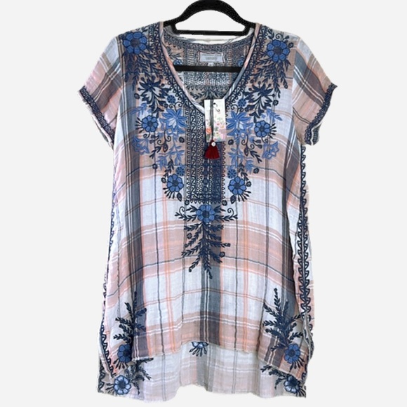 NEW Johnny Was Lila Jo Drape Plaid Tunic Top Embroidered Hi Low Style Small - Picture 10 of 10